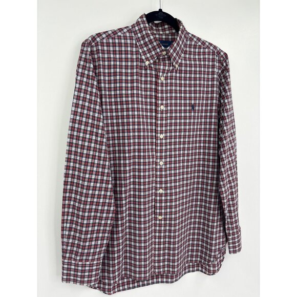 Ralph Lauren Blue Label Mens Plaid Button Down Long Sleeve Shirt Pony Red Large - Picture 2 of 5
